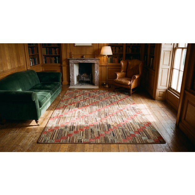 1900s Multi Color Diamond Folk Art Antique American Hooked Rug 5'9" X 8'2" Hand Knotted Fabric Wool Carpet For Sale - Image 9 of 9
