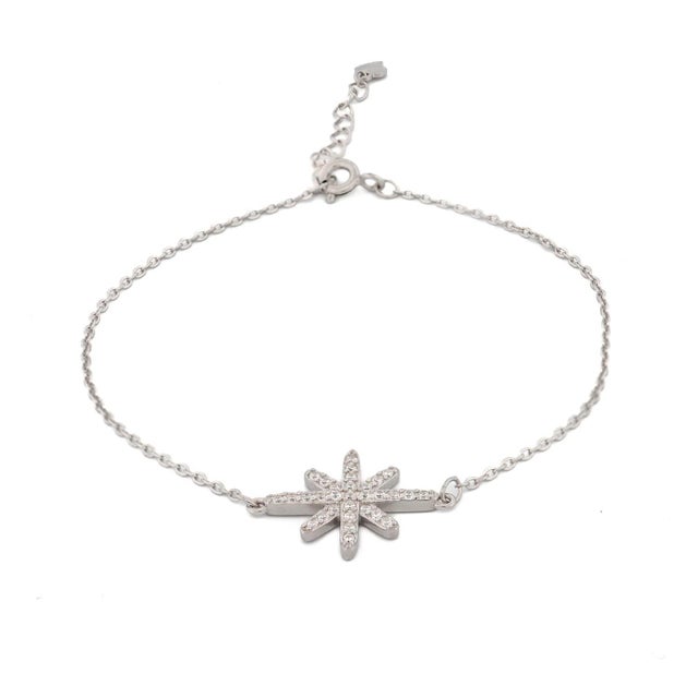 Metal Guidance Star Sterling Silver & Diamond Chain Bracelet For Sale - Image 7 of 7