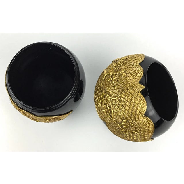 Japanese Black Lacquer & Gold Decorated Japanese Containers For Sale - Image 3 of 11