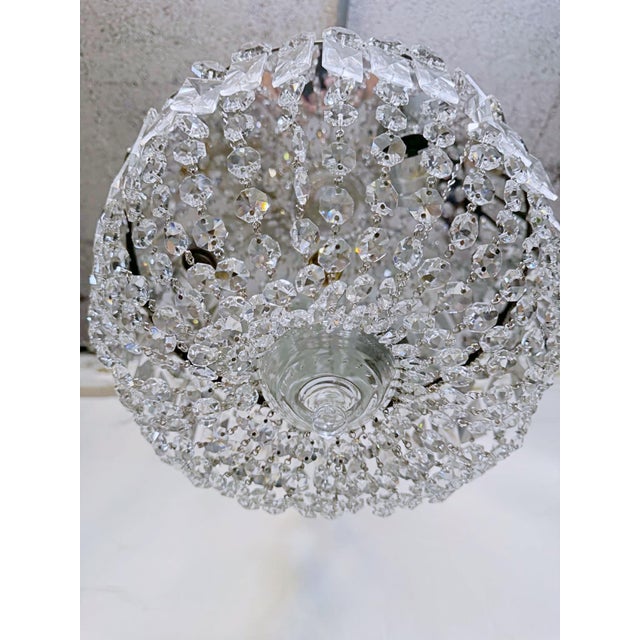 Vintage French Style Crystal Basket Chandelier With Ornate Brass Crown For Sale - Image 9 of 12