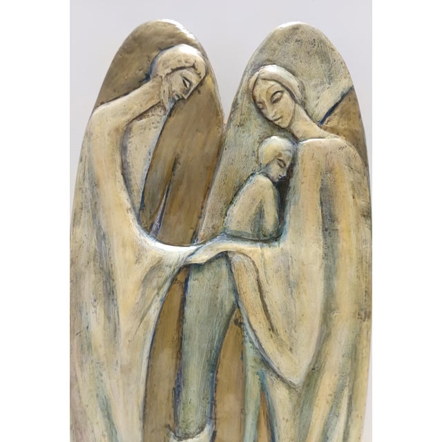 Holy Family Hand-Painted and Hand-Carved Beech Panel, 1960s For Sale - Image 12 of 13