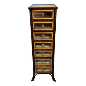 Maitland-Smith Faux Tortoise Shell Bamboo Campaign Style Seven Drawer Chest