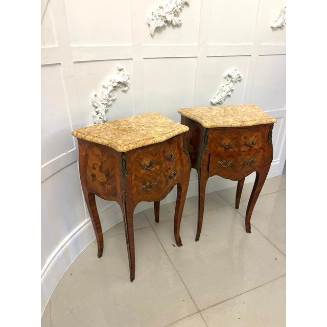 Antique Louis XV French Marquetry Bedside Cabinets, 1880s, Set of 2 For Sale - Image 3 of 16
