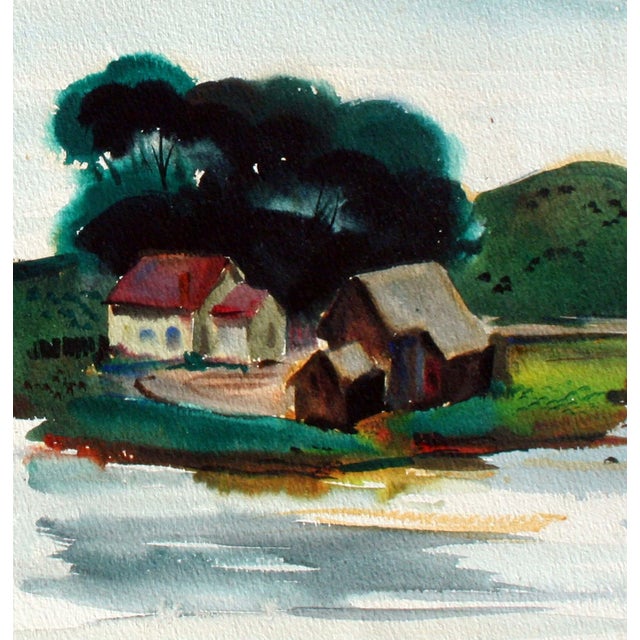 1930s Alexander Nepote "Island in the San Francisco Bay" Watercolor Landscape 1938 For Sale - Image 5 of 8