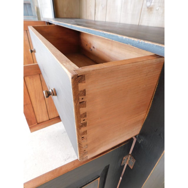 Primitive Shaker Style Paint Distressed Step Back Cabinet by Ezra G Tiffin Ohio For Sale - Image 13 of 18