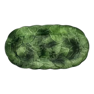 Italian Majolica Green Leaf Pattern Platter
