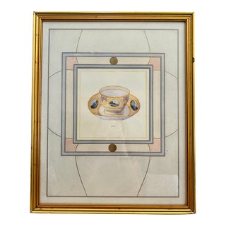 1800s Minton China Tea Cup Designs - Framed, Hand Painted French Mats, 16x19 For Sale