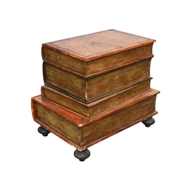 Wood Stacked "Old Book Style" Side Table With Hinged Top for Storage & Single Drawer For Sale - Image 7 of 7