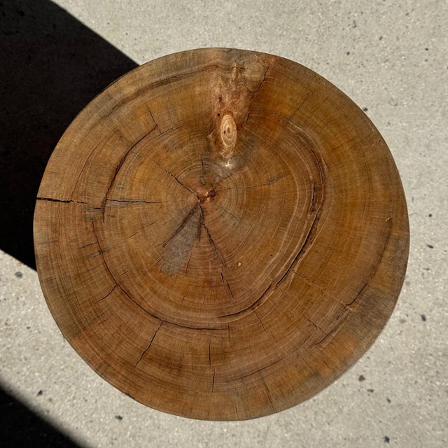 1980s Vintage Side Table in Cylindrical Mango Wood and Leopard Print, 1980s For Sale - Image 5 of 11
