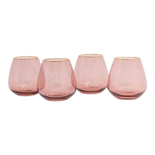 Siren Beverageware Pinot + Gold Short Stemless Glass - Set of 4 For Sale