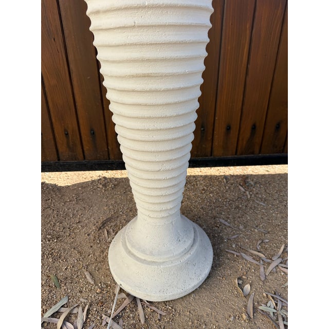 1980s Vintage 1980s Postmodern White 1980s White Plaster Textured Ribbed Floor Lamp With Original Lamp Shade For Sale - Image 5 of 12