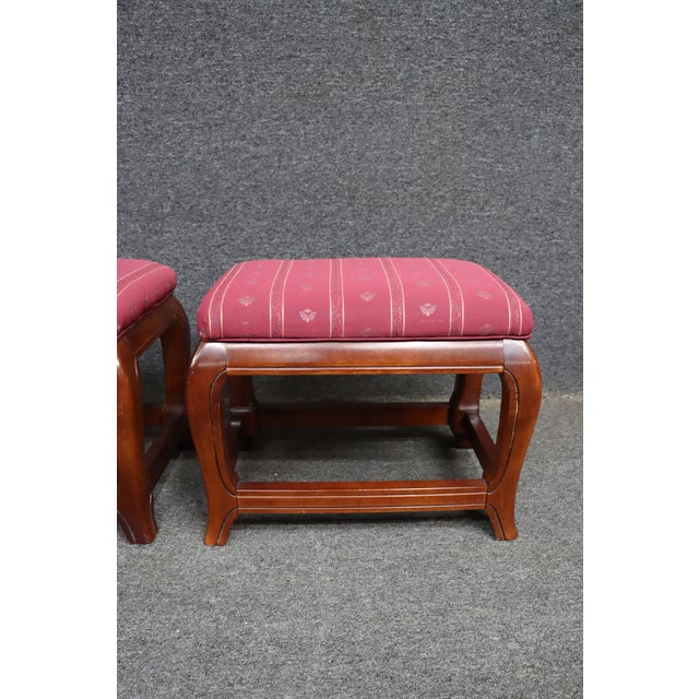 Pair of Ethan Allen Chinoiserie Style Upholstered Footstools For Sale In Philadelphia - Image 6 of 13