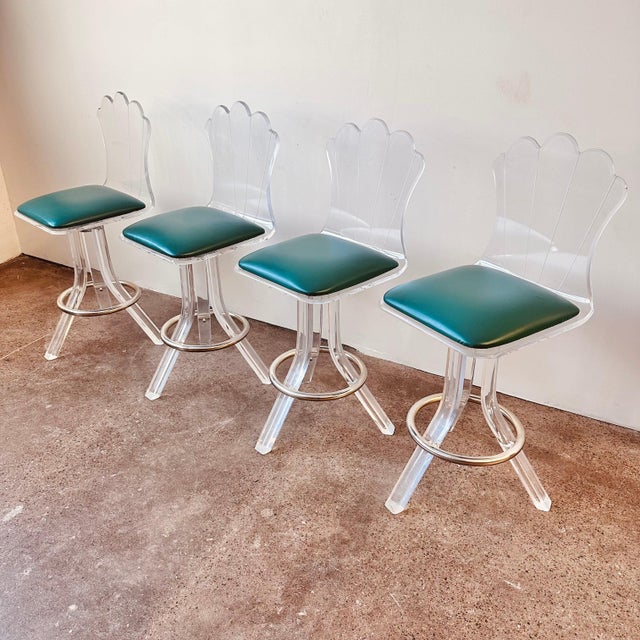 Set of 4 Hill Manufacturers Lucite & Chrome Swivel Counter Stools For Sale - Image 9 of 9