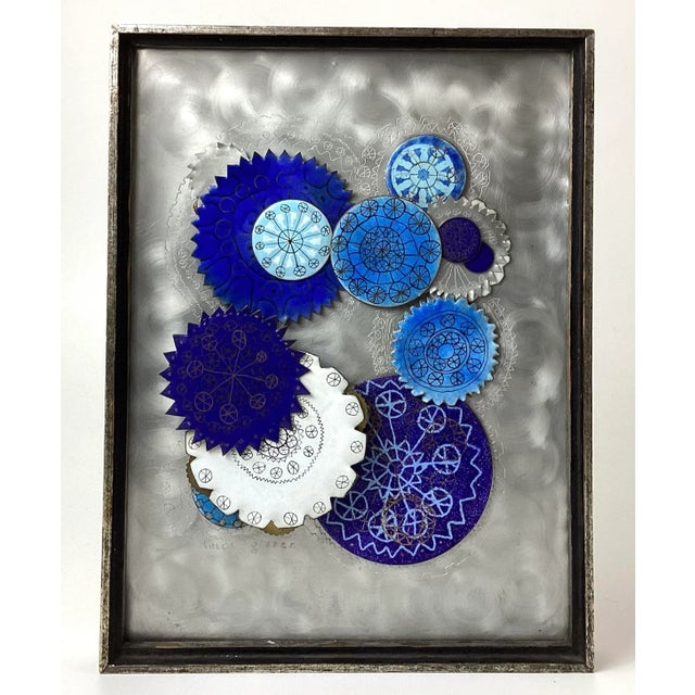 Blue 1970s Linda Gissen Enamel on Copper Metal Wall Sculpture For Sale - Image 8 of 8