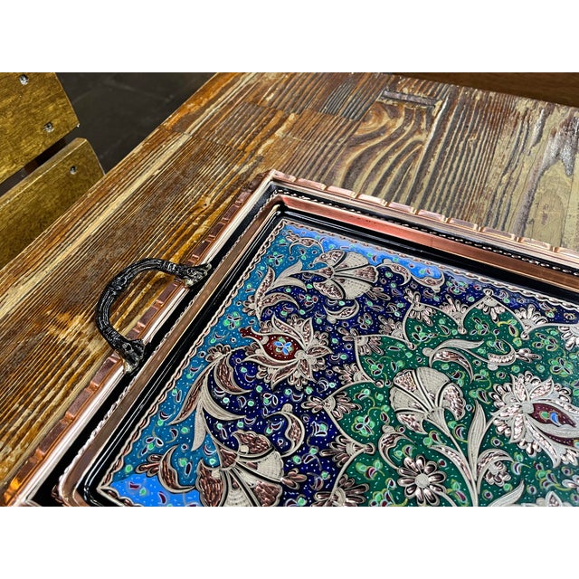 Rectangular Etched Copper Tray with Handles For Sale - Image 5 of 11