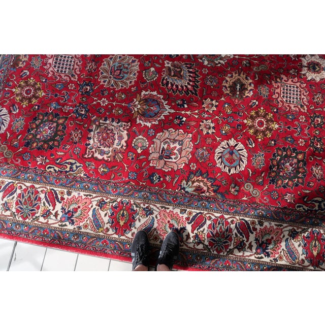 1920s 1920s, Antique Tabriz Wool Rug, Allover Shah Abbasi Floral, Crimson Field, 9 X 13 For Sale - Image 5 of 16