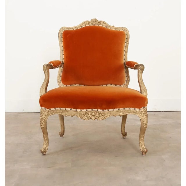 French 19th Century Louis XV Style Painted and Velvet Fauteuil For Sale - Image 11 of 11