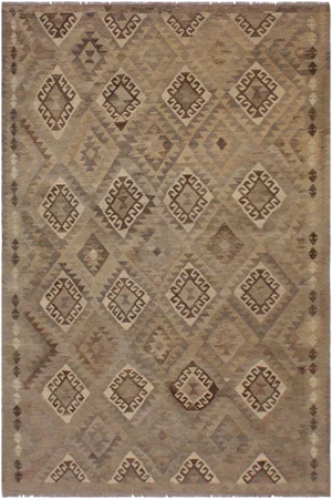 Boho Chic Tan/Gray Hand-Woven Kilim Wool Rug - 5'11 X 8'3