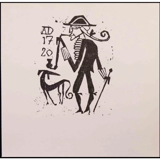Figure is an Original Woodcut Print realized by an Unknown artist of mid-20th century. The little artwork is in good...