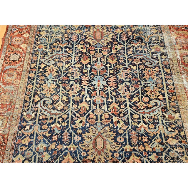 Late 19th Century 19th Century Hand-Knotted Persian Heriz Serapi Rug, Tree of Life, Blue , For Sale - Image 5 of 12