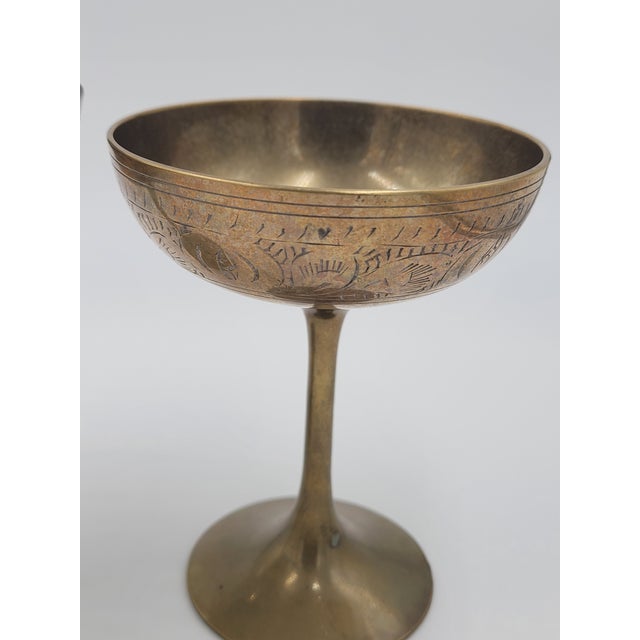 Metal 1970s Artisanal Hand-Etched Brass Coupes - A Slightly Mismatched Pair For Sale - Image 7 of 12