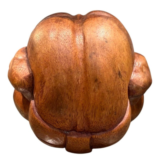 Brown Vintage Hand Carved Wood Hotei Budai Laughing Buddha Seated Sculpture 7.5" For Sale - Image 8 of 10