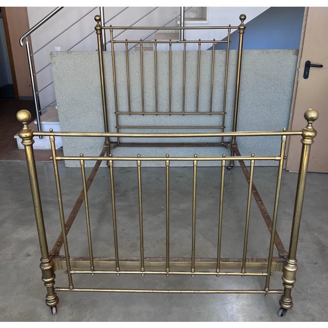 Early 20th Spanish Full Double Bronze Bed with bars and wheels For Sale - Image 17 of 18