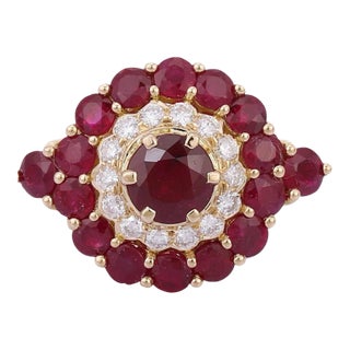 Natural Rubies and Diamonds Flower Shape Cluster Ring Size 7 For Sale