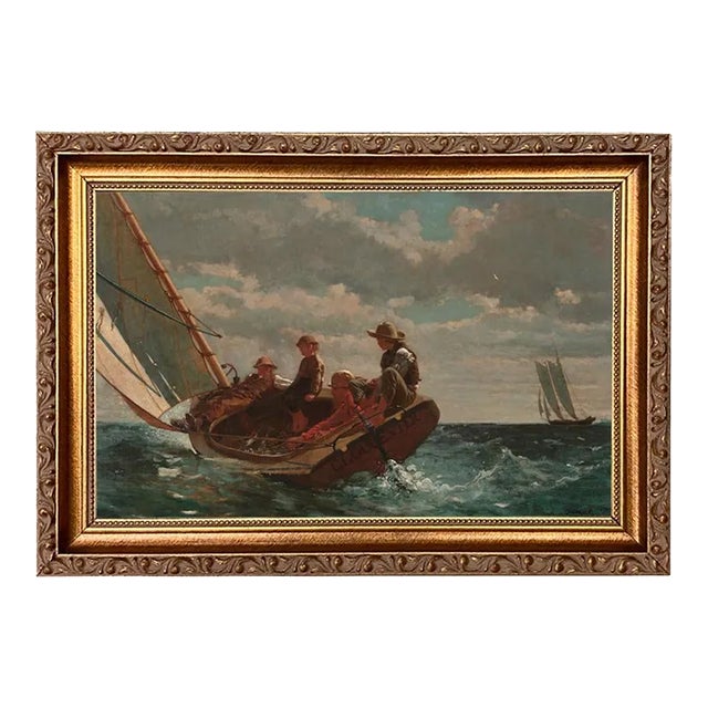 "Breezing Up" After Winslow Home Print on Canvas in Thin Gold Frame- Framed to 9" X 13" For Sale