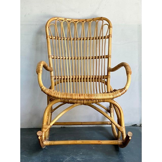 Camel Vintage Boho Loop Rattan Rocking Chair For Sale - Image 8 of 8