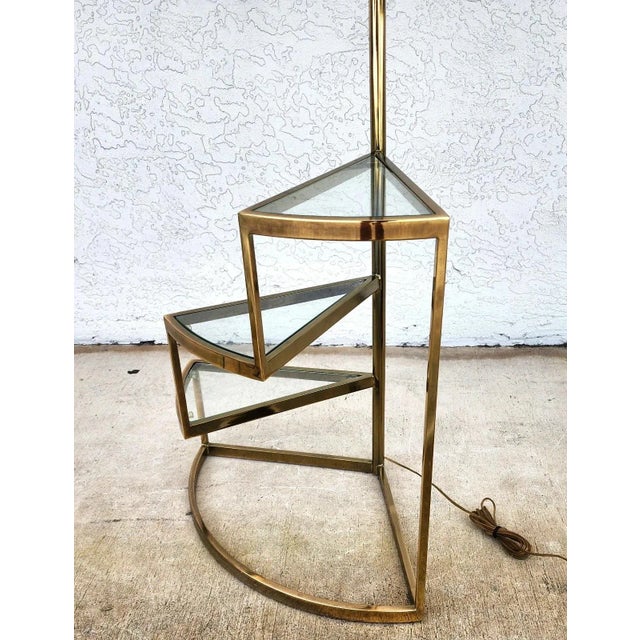 Vintage MCM Floor Lamp Table 3 Tier Step Brass & Glass For Sale - Image 12 of 14