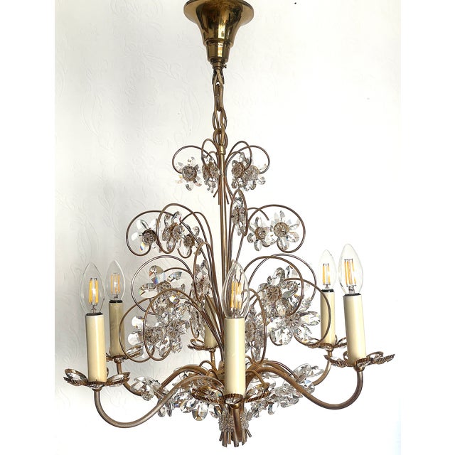 Vintage Brass Lead Crystal Chandelier from Palwa, 1960s For Sale - Image 9 of 18