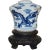 Blue and White Asian Ceramic Art Piece With Wooden Stand For Sale