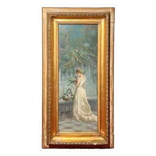 Salvatore Postiglione, Pastime of a Young Lady from a Good Family, Oil on Canvas, 19th Century, Framed For Sale
