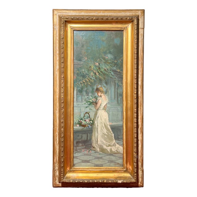 Salvatore Postiglione, Pastime of a Young Lady from a Good Family, Oil on Canvas, 19th Century, Framed For Sale