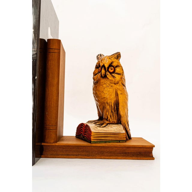 Carved Owl Motive Lime Wood Bookends, Vienna, 1960s, Set of 2 For Sale - Image 11 of 18