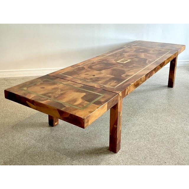 Vintage Patchwork Olive Burl Wood Extendable Dining Table For Sale - Image 10 of 13