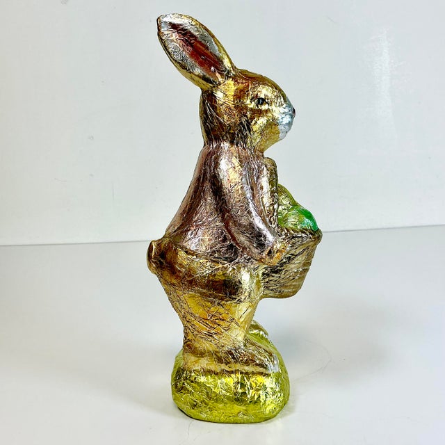 1990s Vintage Shabby Chic Foil Covered Plaster Faux Chocolate Bunny Figurine - Easter. For Sale - Image 14 of 15