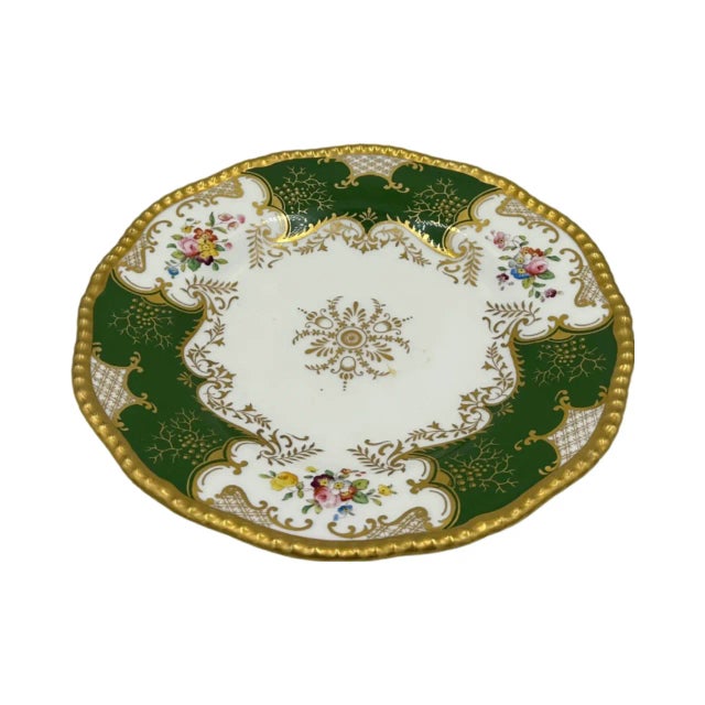 English Antique Coalport England Green Floral Porcelain Salad Plate For Sale - Image 3 of 10