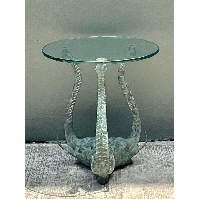 Vintage Verdigris Elephants Side Table For Sale - Image 4 of 12