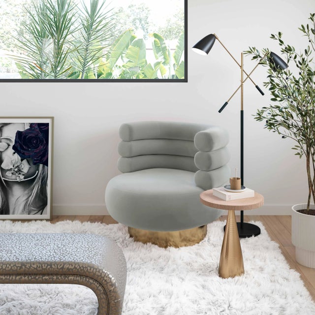 Gray Naomi Grey Velvet Swivel Chair For Sale - Image 8 of 9