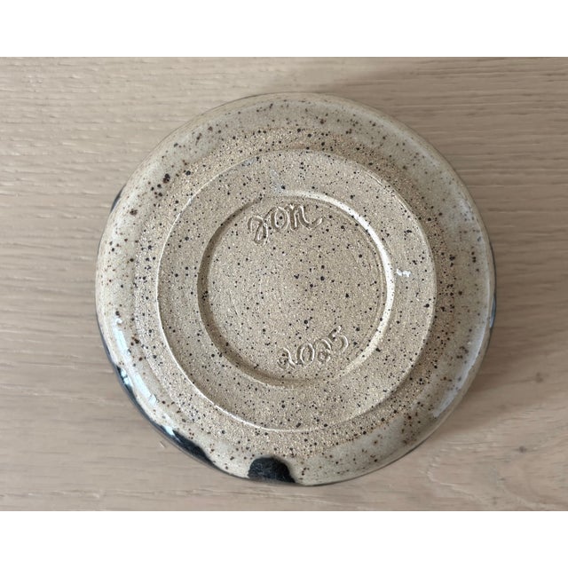 2020s Ceramic Bowl With Black Drip Glaze, Dated 2025 For Sale - Image 5 of 5