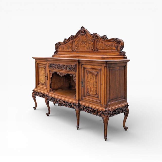 Rococo Continental Carved Walnut Sideboard With Sculptural Apron For Sale - Image 3 of 10