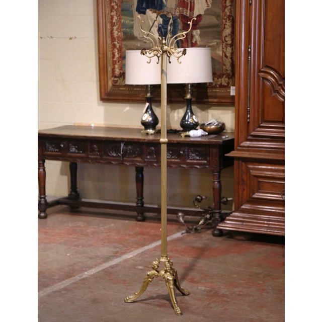 Early 20th Century French Gilt Brass Swivel Four-Hook Standing Figural Hall Tree For Sale In Dallas - Image 6 of 7