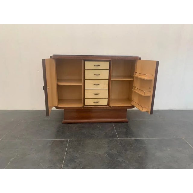 Art Deco Bar Cabinet in Rosewood and Parchment with Top in Black Glass For Sale - Image 9 of 12