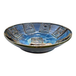 Vintage Handcrafted Studio Pottery Bowl With Raised Botanical Panels, 8” For Sale