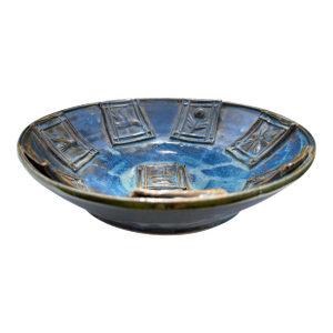 Vintage Handcrafted Studio Pottery Bowl With Raised Botanical Panels, 8”