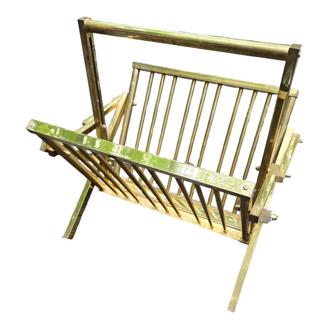 1970s Elegant Hollywood Regency Brass Magazine Rack For Sale
