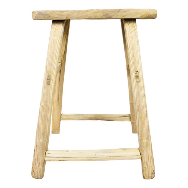 Vintage Rustic Stool in Elm For Sale
