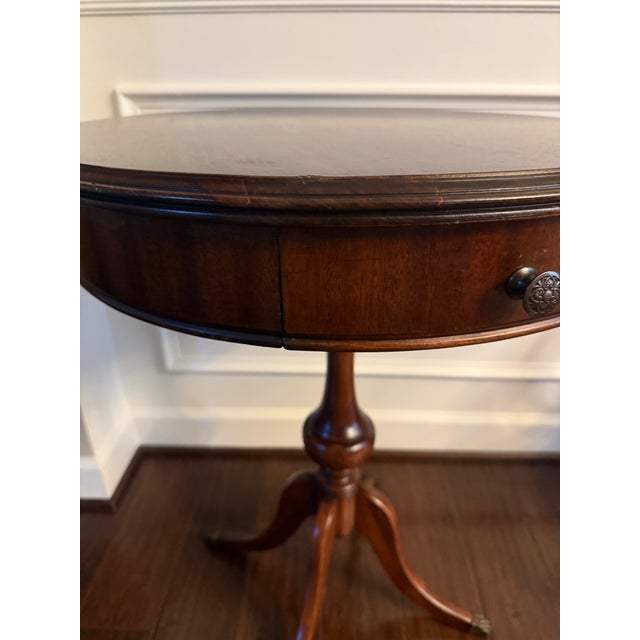 Vintage Regency Style Mahogany Pedestal Drum Side Table With Brass Claw Feet For Sale - Image 10 of 12